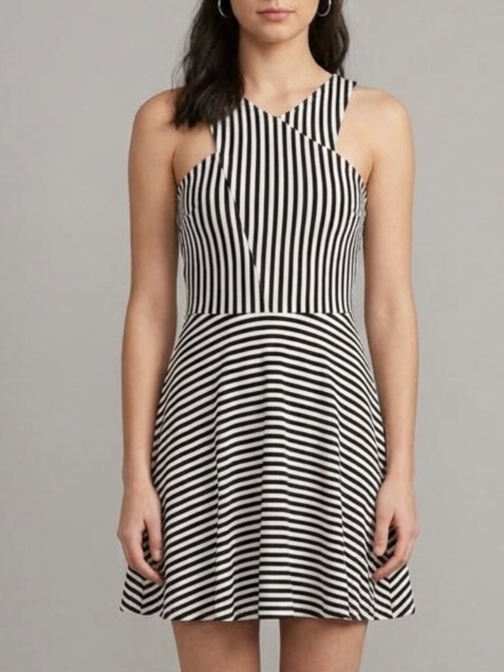 Hollister Black and White Striped Fit & Flare Skater Dress